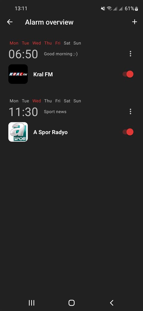 Radio alarm settings