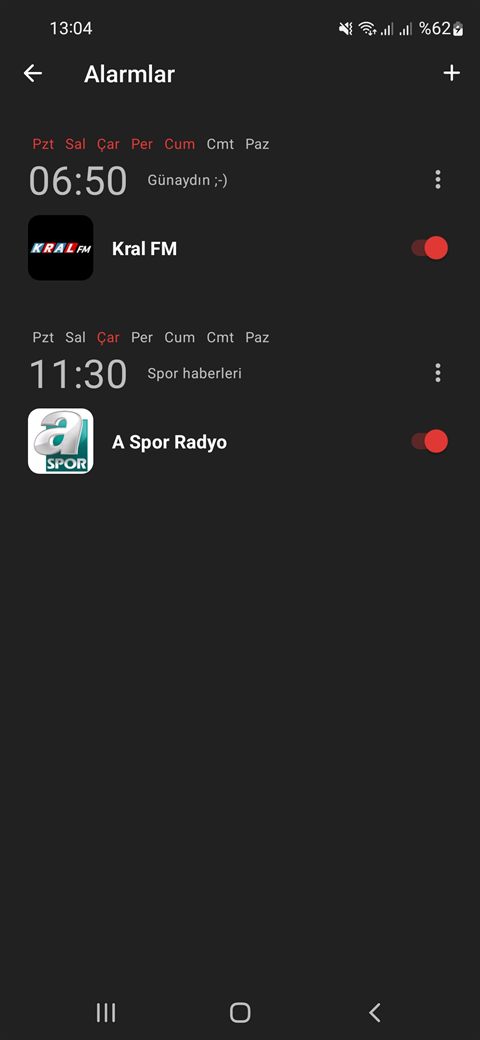 Radyolu alarm kurma ekranı