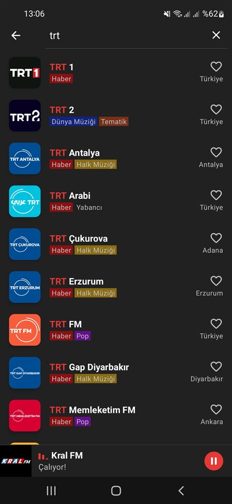 Radyo arama ekranı